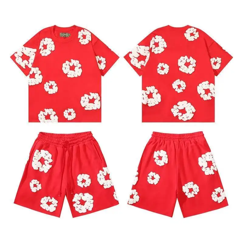 DENIM TEARS Zomer Hot Selling Europese en Amerikaanse mode hiphop bedrukte set met korte mouwen High Street losse sportkleding