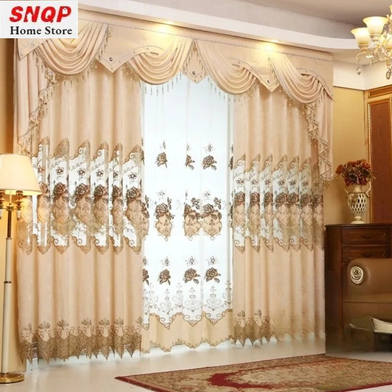 

European Luxury Blackout Curtains for Living Room Bedroom Dining Valance Tulle Retro Decor Wedding Grace Classic Retro Decor
