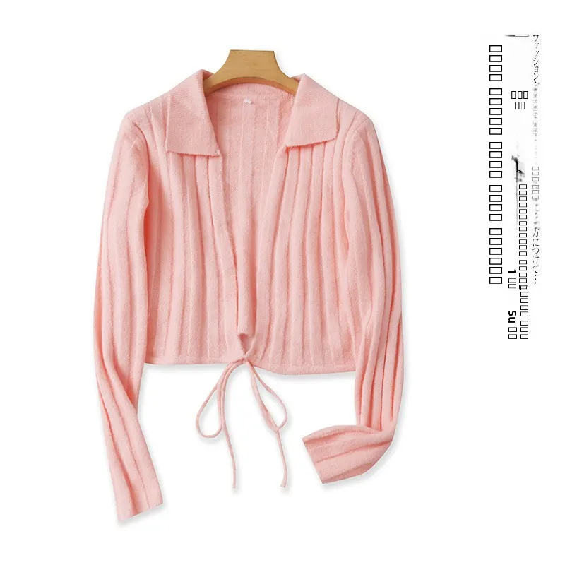 

Faionable Long Sve Knitwear Belted Cardigan ort Sle Turn-down Collar Autumn Winter New Women's Clothing Anti-aging