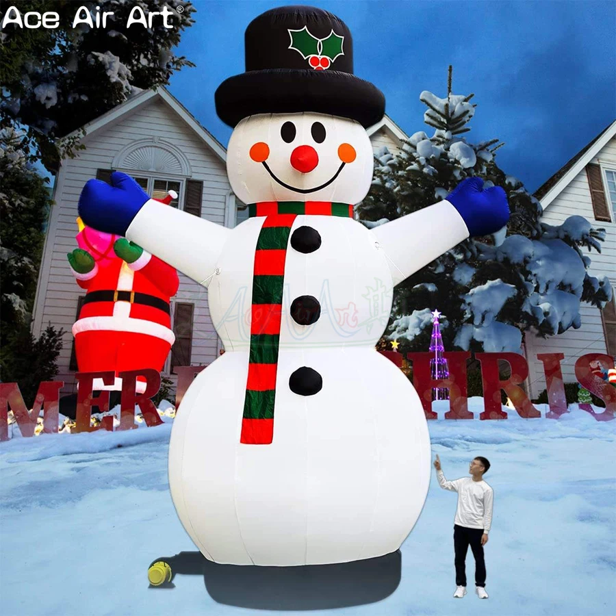 Гигантский надувной снеговик с шляпой и воздуходувкой, идеально подходит для активного отдыха на льду и снежном фестивале Гигантский надувной снеговик с шляпой и воздуходувкой, идеально подходит для активного отдыха на льду и снежном фестивале