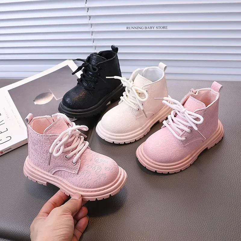 

2025 Spring Autumn New Children Short Boots for Girl Little Princess Embossed Floral Versatile Soft Baby Sweet Kids Shoes