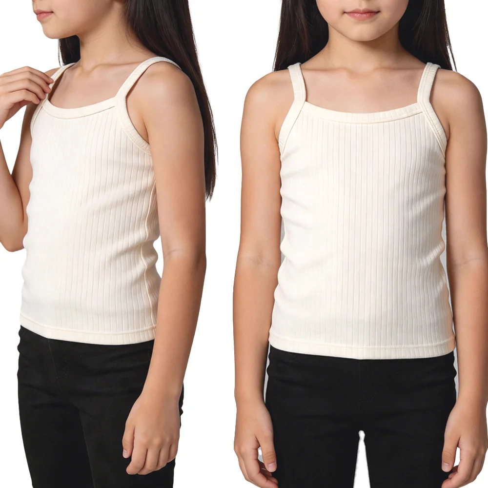 Summer Girls Ribbed Camisole Strap Tank Top Soft Undershirt Solid Color Children Sleeveless Vest For 1-10Y Kids Daily Wear