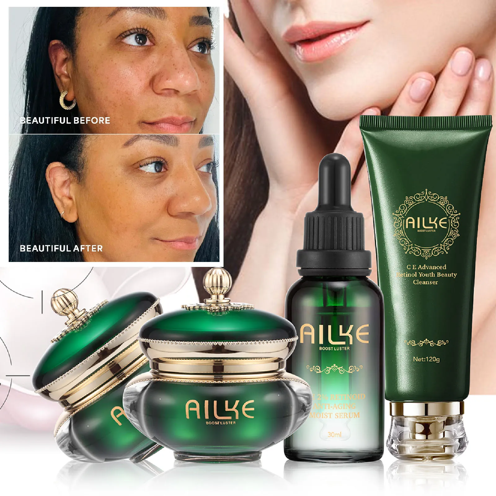 AILKE Dark Spots Removal Face Cream, With Retinol, Vitamin C, Reduce Freckles, Melanin Day And Night Lightening Skin Care Set