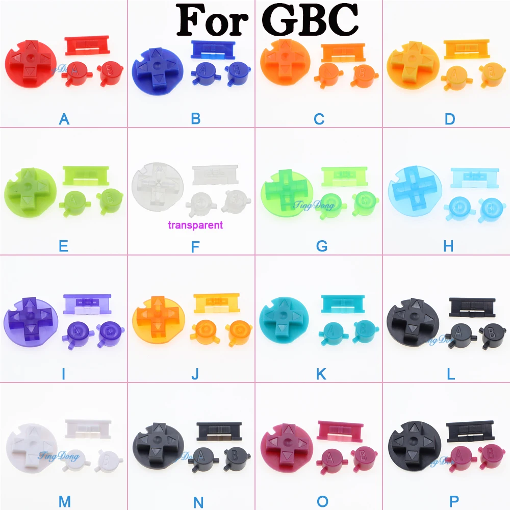1 Set 16 Farben Tasten für GBC-Spielkonsole, Ersatz A B Kreuz Ein/Aus-Taste, DIY-Farbset