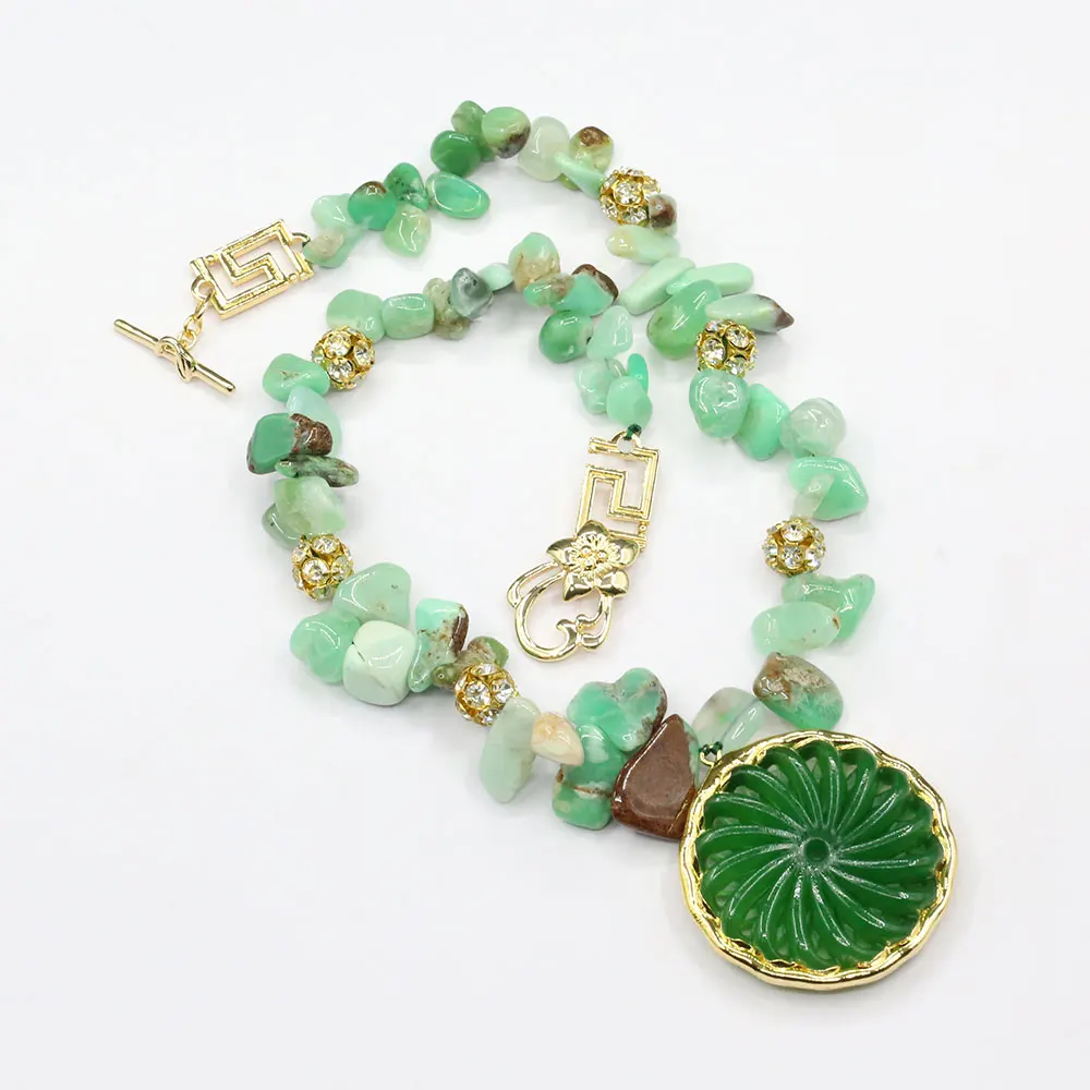 G-G Real Green Chrysoprase Quartz Beads Necklace Green Jade Pendant Earrings Sets For Women Simple Gifts