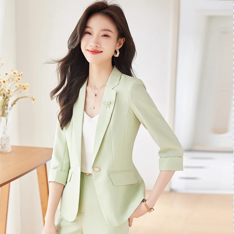 Women's Three-Quarter Sleeve Suit Jacket Spring2024New Fashion Business Attire Elegant Slim Fit Leisure Suit Outer Wear