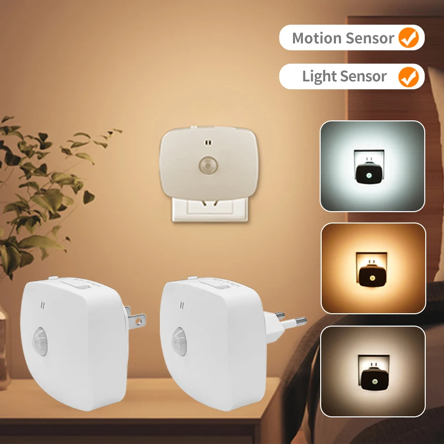 

EU/US Plug in Cabient Light 3 Color Motion Sensor Closet Lamp 220V 110V Infrared Induction Lamp for Room Hallway Kitchen Stairs