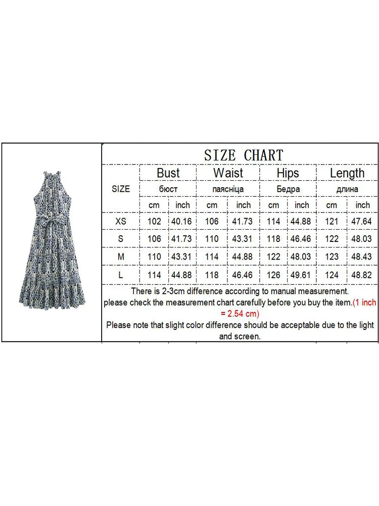 TFMLN 2024 New Women Summer Dress With Belt Vintage Print Sleeveless Halter Loose Female Elegant Street Midi Dresses Clothing