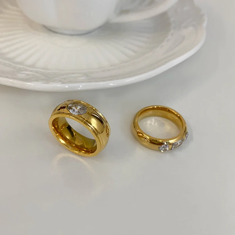 Cubic zirconia stone band rings stainless steel rings for women minimalist simple elegant jewelry non tarnish jewelry