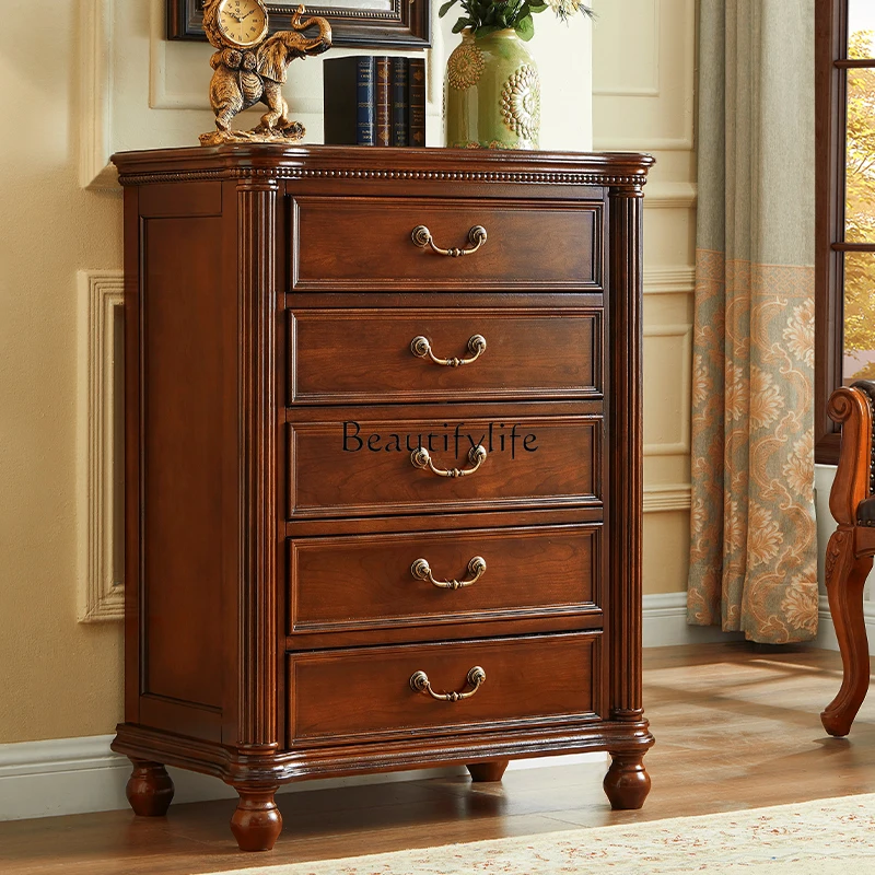 

01 American solid wood chest of drawers European solid wood storage drawer cabinet
