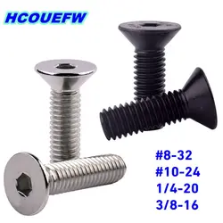 HCOUEFW 5Pcs UNC #8-32 #10-24 1/4-20 3/8-16 Hex Socket Flat Head Countersunk Screw Bolts 10.9 Black Carbon 304 Stainless Steel