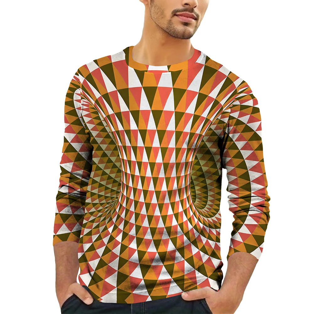 Men's T shirt Tee Optical Illusion Graphic Prints Spiral Stripe Crew Neck 3D Print Daily Holiday Long Sleeve Print Clothing