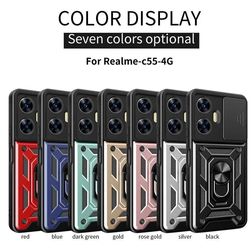 

For OPPO Realme C55 C53 Case Shockproof Armor Car Holder Phone Cover For Realme 11 10 Pro Plus 5G Camera Lens Protection