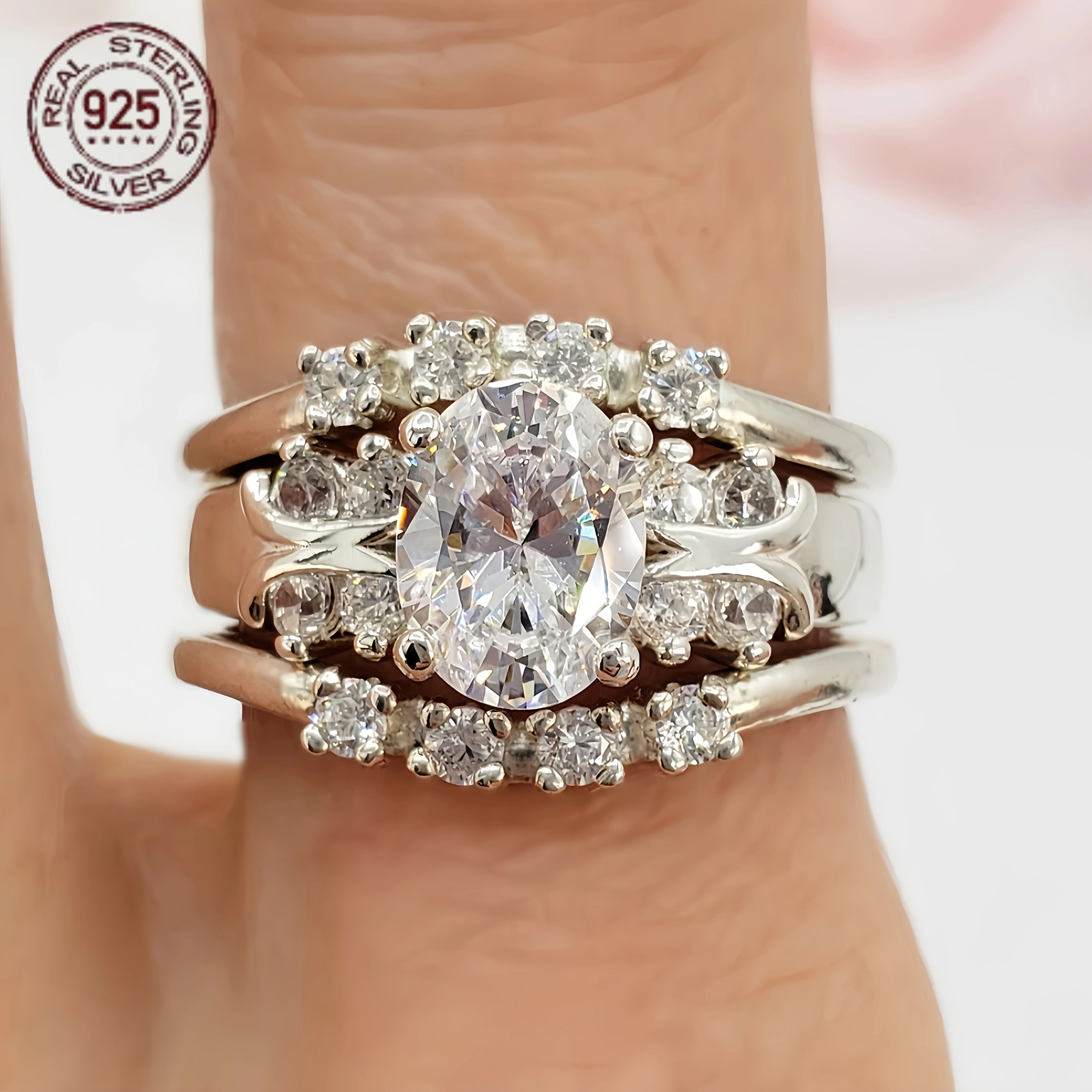 2pcs/set Luxury 925 Silver Wedding Band Ring Sets For Women Dazzling AAAAA Zircon Vintage Court Style Fine Jewelry Gifts