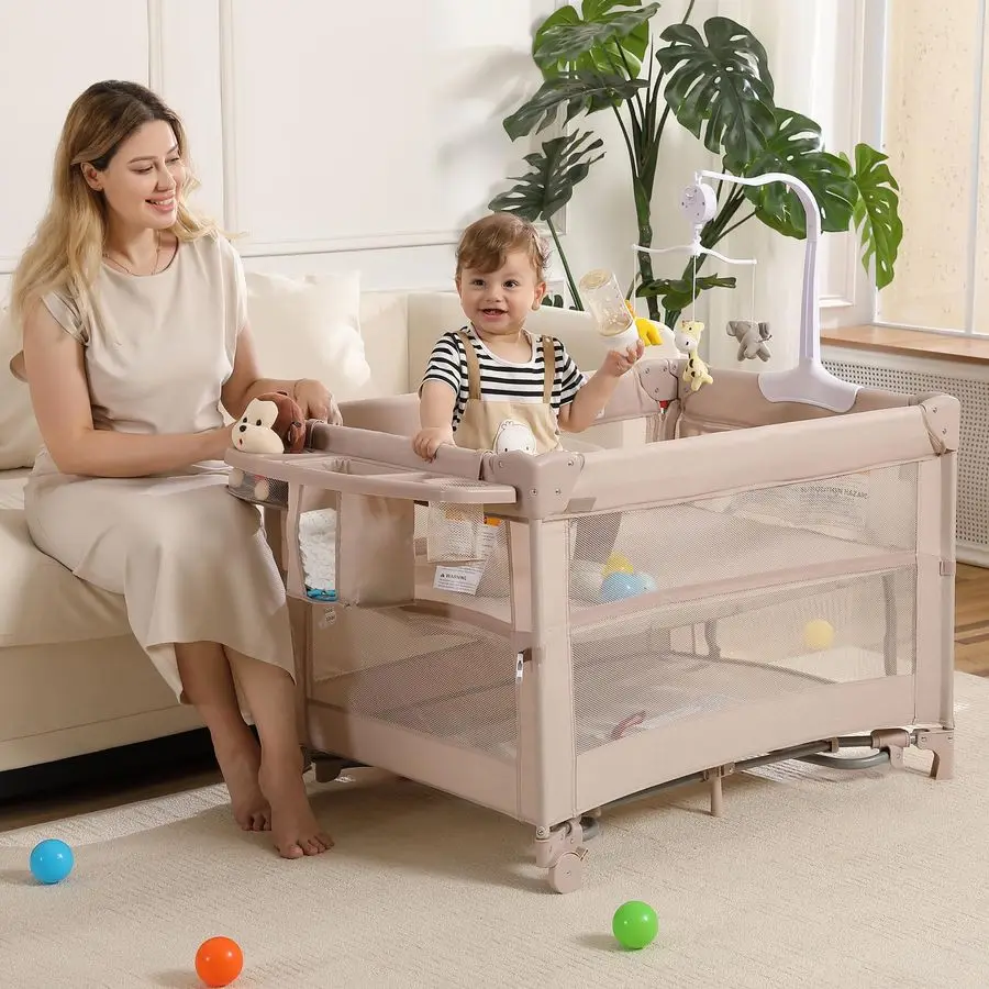 عبوة واحدة للعب والتشغيل، سرير أطفال محمول للسفر، روضة ألعاب قابلة للطي للسفر للأطفال الصغار، سرير نوم بجانب السرير، حفاضات تشا