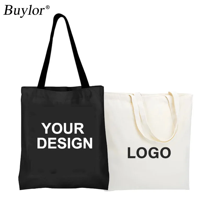 Buylor Customized Canvas Bags Women Add Your Logo Print Original Design Tote Bag DIY Personalized Custom Name Gift Shopper Bag