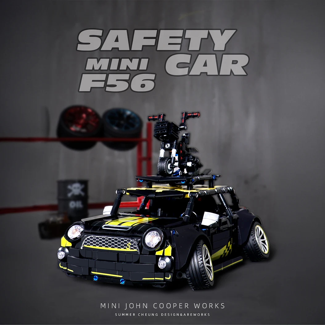 Technische 1489pcs Stad Mini Cooper Auto Model Bouwstenen RC Supercar MOC Sportvoertuig Bricks Speelgoed Voor Kinderen Kerstcadeaus