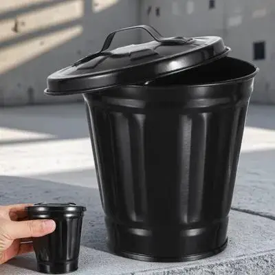 

1pc Desktop Garbage Bin Small Flowerpot With Lid Compact Trash Can Iron Material Waste Container Adorable Storage Pot