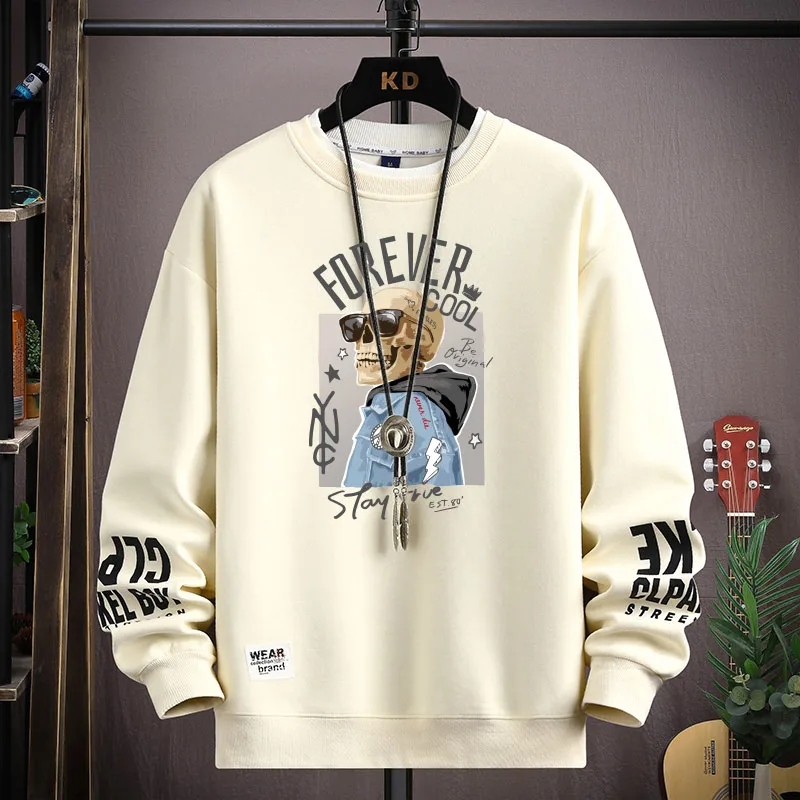 

S-5XL Мужская толстовка большого размера с капюшоном, осенний джинсовый топ со скелетом и графическим рисунком, футболка с длинными рукавами, модная мужская одежда, топ в стиле Харадзюку