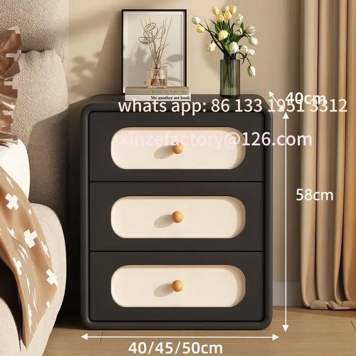 

Customizable 2025 new light luxury simple cream solid wood bedside table bedside home modern bedroom small storage table