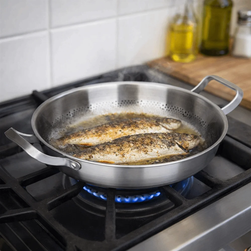 

Durable Titanium Alloy Double Ear Frying Pan Non-stick Uncoated Cooking Pan Flat Bottomed Hammer Pattern Frying Wok Chef