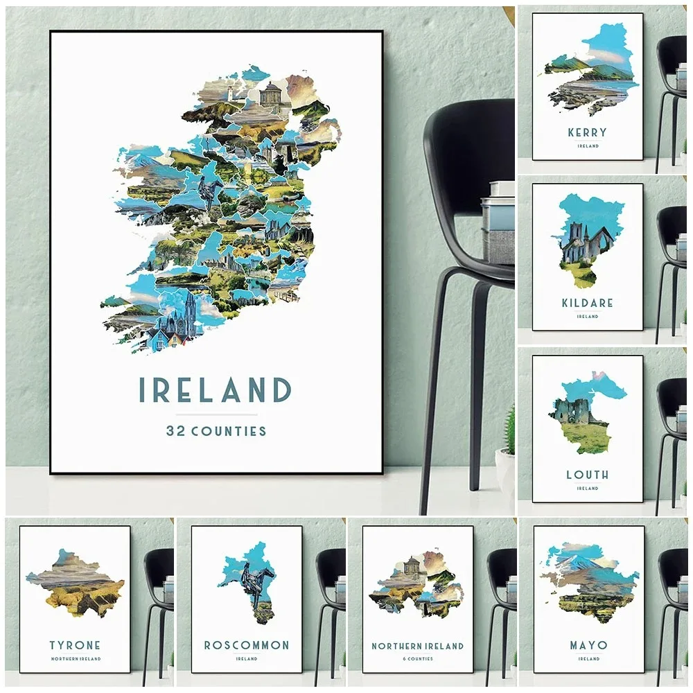 The North Counties Of Ireland Wall Art Canvas Painting Northern Ireland Travel Poster Prints Modern Simplicity Prints Home Decor