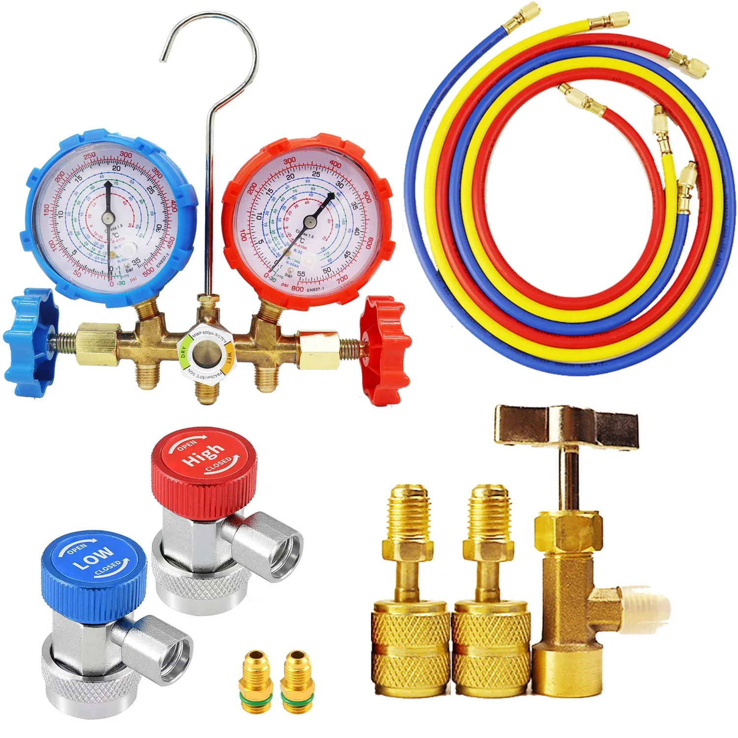 

Gauge Marked R410A R404A R134A Refrigerant Manifold Gauge Air Condition Refrigeration Set Air Conditioning Tools Hose Hook