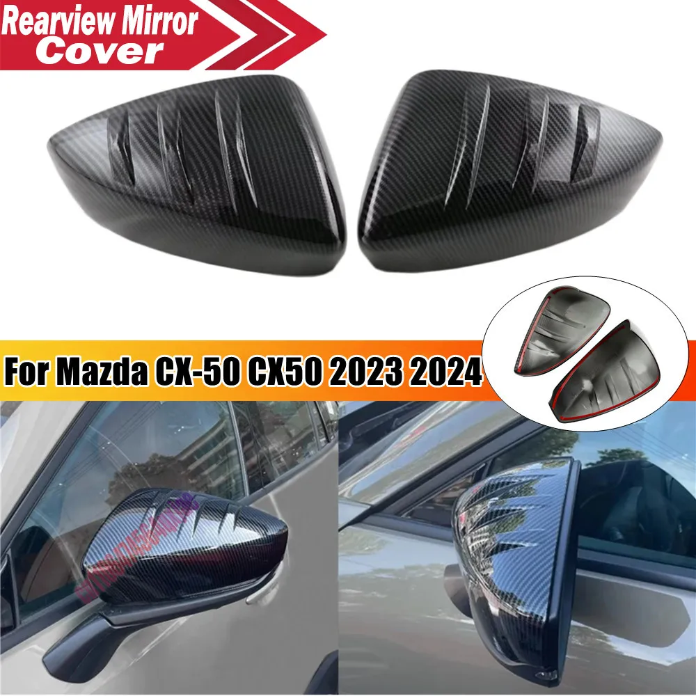 For Mazda CX-50 CX50 2022-2024 ABS Plastic Car Rearview Side Mirror Cover Wing Cap Door Exterior Trim Adhesive Sticker