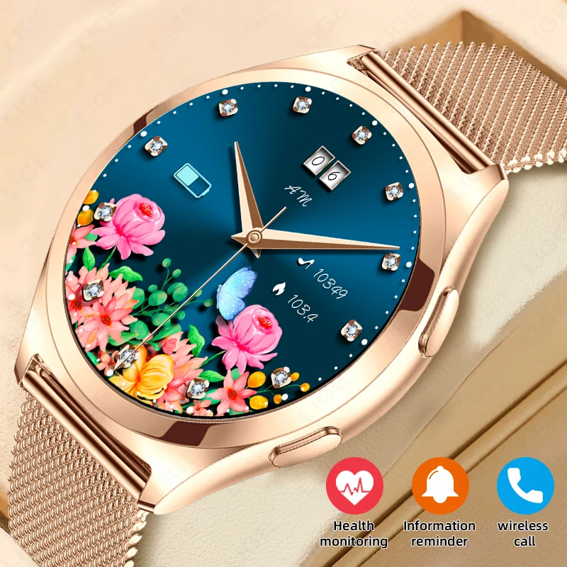 

LIGE New Smart Watch Women 1.27 Inch HD Screen Bluetooth Call IP68 Sports Waterproof Heart Rate Monitor Ladies Smartwatch Gift