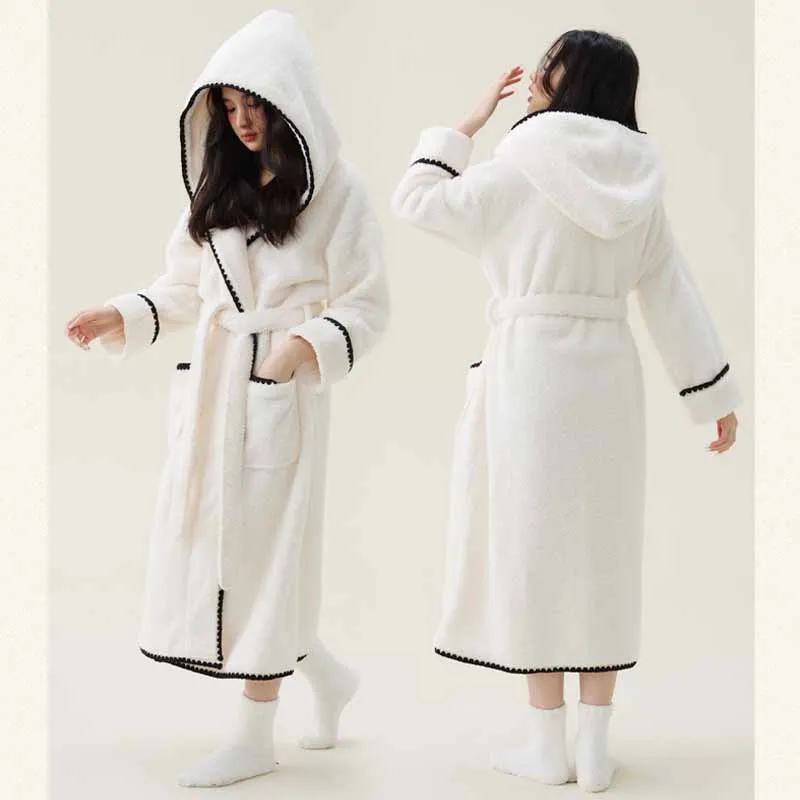 Coral Fleece Thickened Robe Women's Sexy Bathrobe Winter Flannel Solid Color Female Nightgown Kimono Casual Home Wear Sleepwear