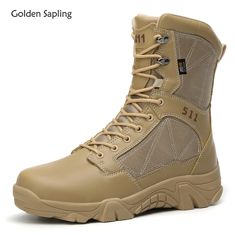 

Golden Sapling Men Classics Military Boots Lightweight Outdoor Non-Slip Mid-calf Shoes PU Leather Man Tactical Boots Big Size 47