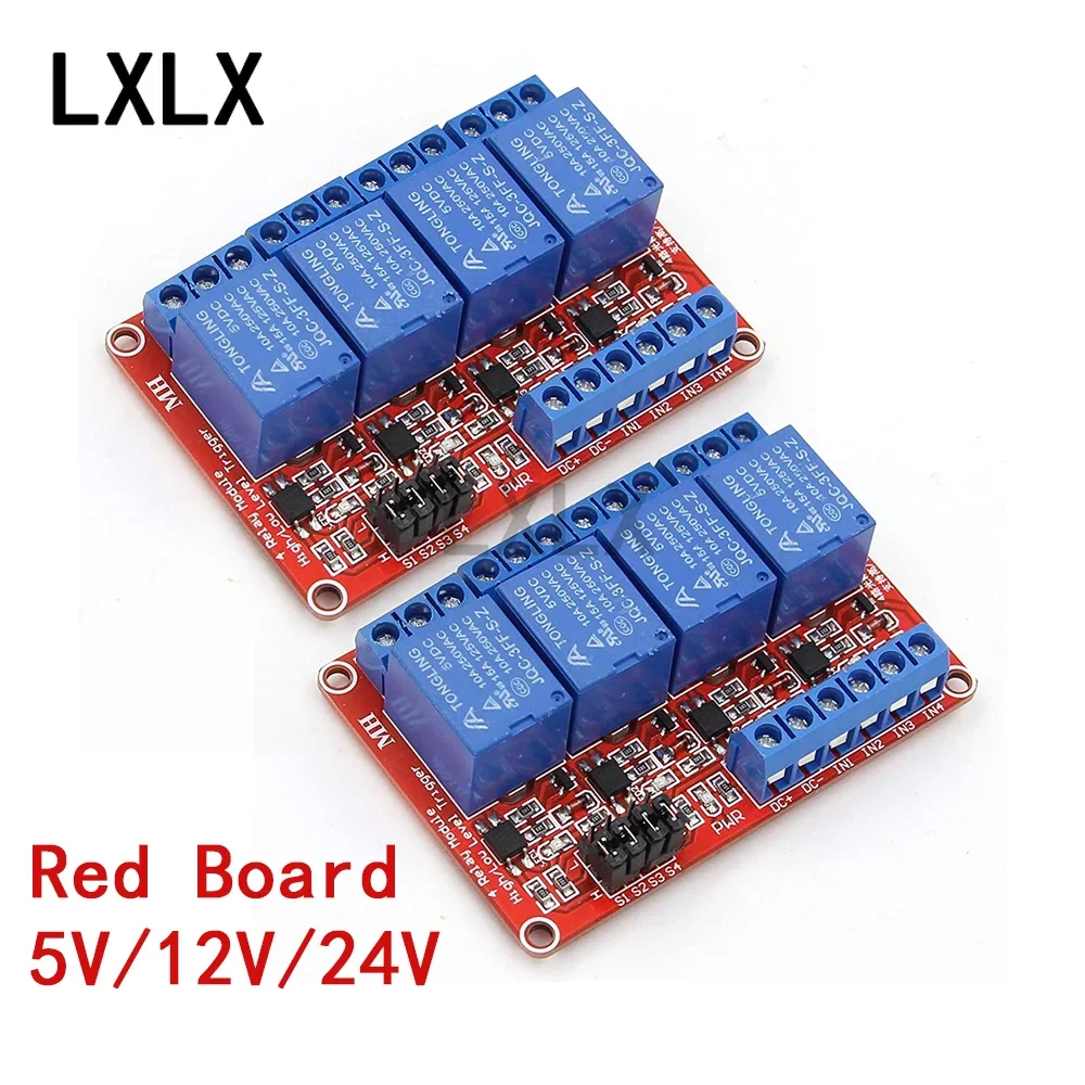 2-10PCS 4 Channel 5V/12V/24V Relay Module with Optocoupler High/low Level Trigger Expansion Board for Raspberry Pi Arduino