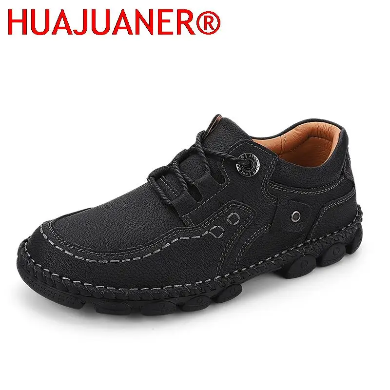 Men Casual Shoes Fashion Leather Tooling Spring Autumn Leisure Lace-up Walking Hiking Shoes Male Retro Footwear Plus Size 38-48