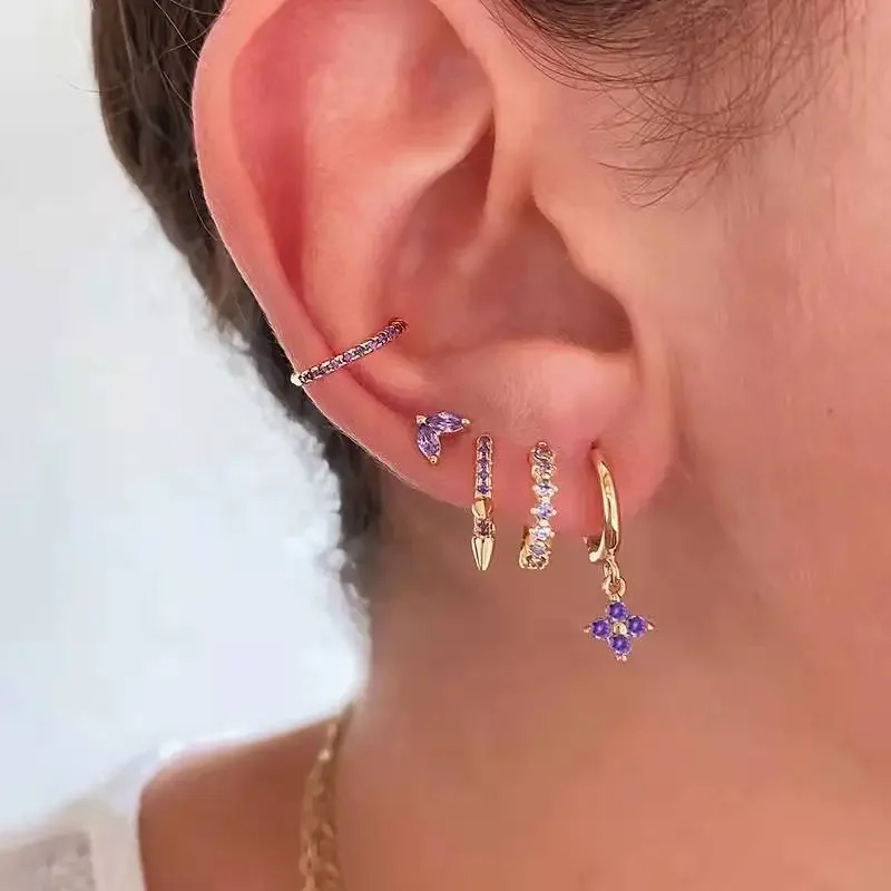 Purple Zircon Series Hoop Earrings for Women Simple Ins  Color Water Drop Rectangle Ear Rings Fashion Jewelry Pendientes