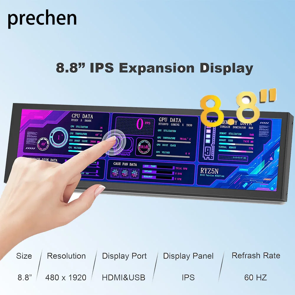 

Portable long-strip display screen Computer main unit secondary display screen8.8-inch chassis temperature control display