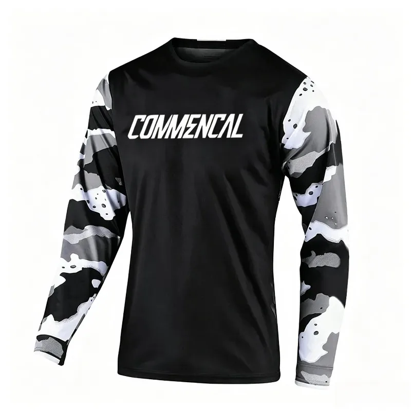 New Offroad Biking Long Sleeve Top 3D Print Black White Camo Sleeve Graphic Quick Dry MTB Cycling Jersey for Men Women Teen Kids