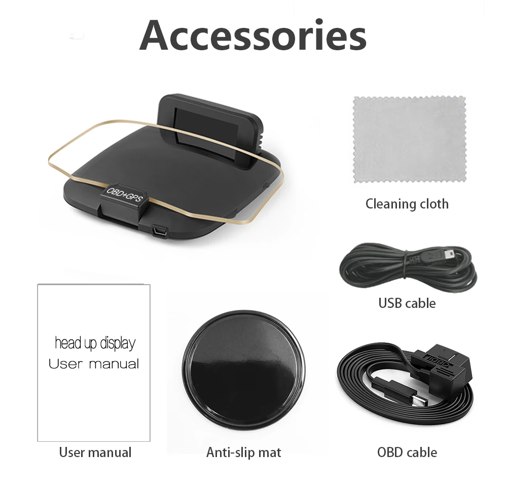 C1 Car Navigation Projection HUD Head-Up Display OBD2+GPS Car Projector Speedometer /Water Temperature /Voltage/RPM Alarm