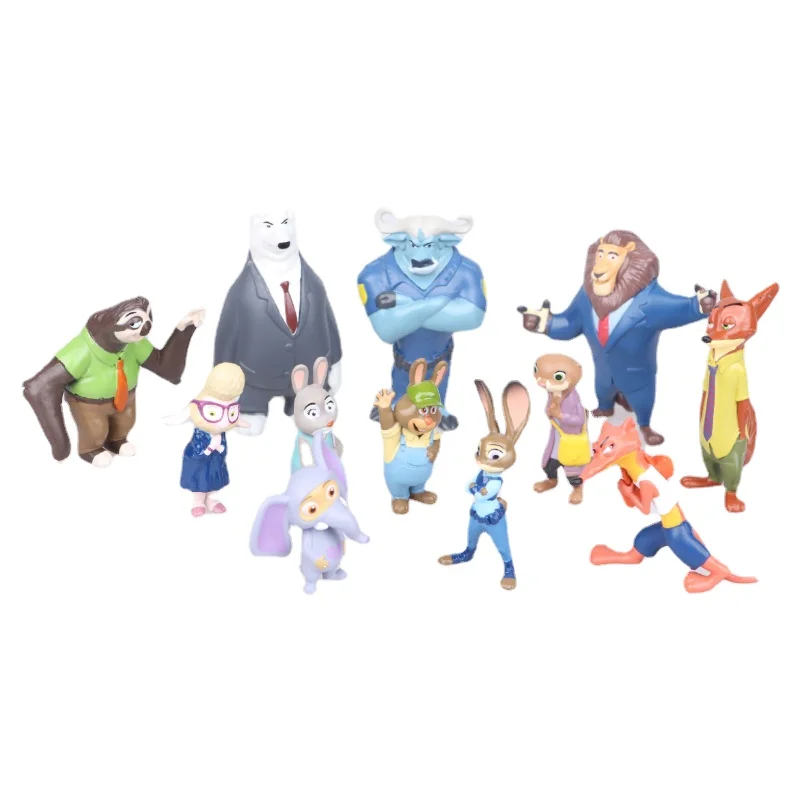 12pcs Disney Pixar Zootopia Cartoon Judy Hopps Nick Wilde Action Figure Ornament Fox Rabbit PVC Model Toy Kids Birthday Gifts