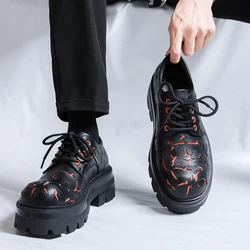 Original Design 2024 Street Style Leather Height Increasing Shoes For Men's Volcanic Crack Fashion Teenagers Dress Black Hombre