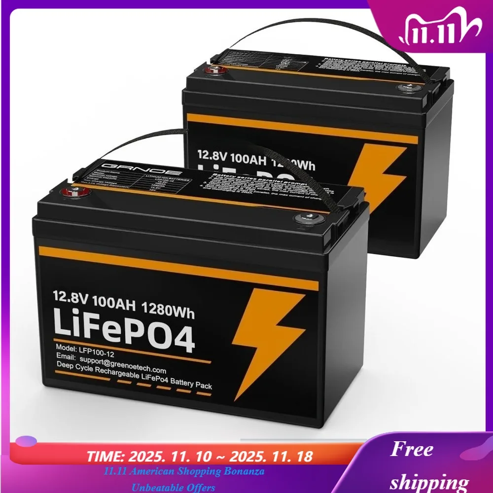 

Комплект из 2 литиевых батарей LiFePO4, 12 В, 100 Ач, группа литиевых батарей 31 Встроенный BMS 100 А, защита от низких температур, перезаряжаемая до 15000 глубоких циклов