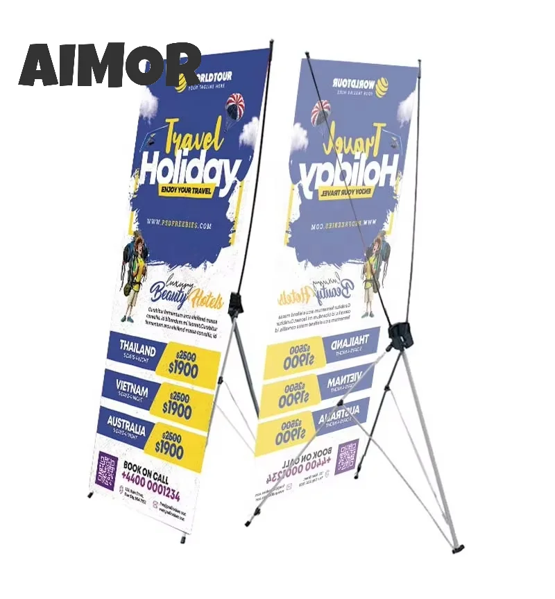 

AIMOR Custom Flexible Outdoor DIY Advertising Display Trade Exhibition Equipment X Stand Banner Rack Mall Wedding Exhibition