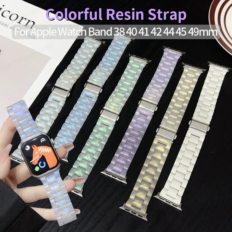 

Colorful Resin Strap for Apple Watch Band Ultra 2 49mm 41mm 45 40 44 Frosting Wristband for Iwatch Serie 9 8 7 6 SE 5 4 Bracelet