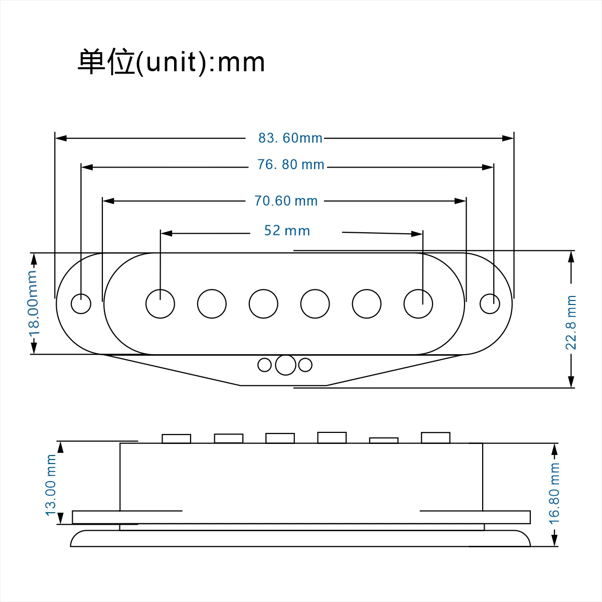 FLEOR 1pc Vintage Alnico 5 Staggered Single Coil Pickup Black 52mm for ST Electric Guitar Parts