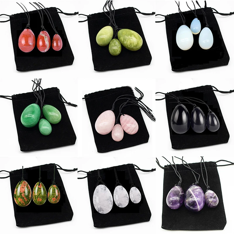 3/4pcs Natural Jade Yoni Egg Set Rose Quartz Drilled Eggs Massage Ball For Women Kegel Exercise Pelvic Floor Muscle Health Care