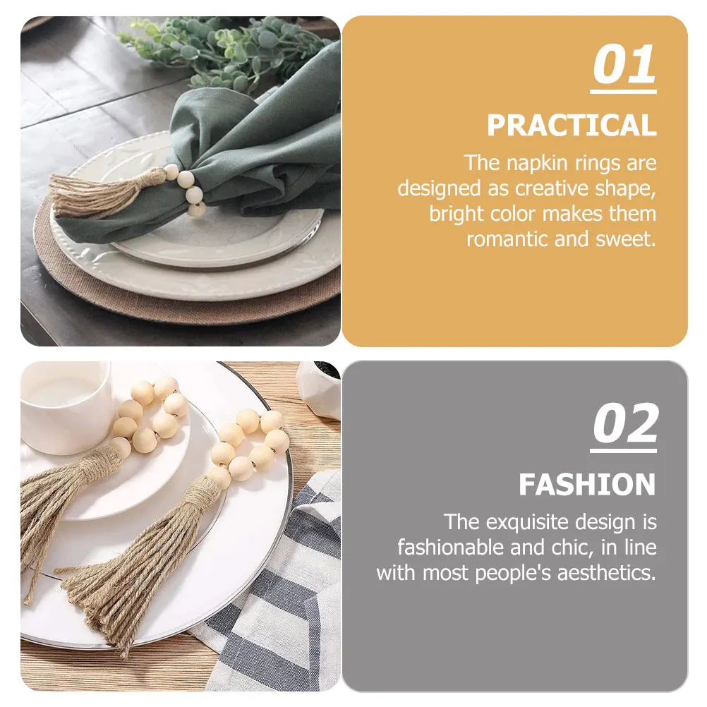 

12Pcs Wooden Bead Napkin Rings Sturdy Rustic Napkin Holders for Wedding Birthday Party Table Decor Serviette Ring