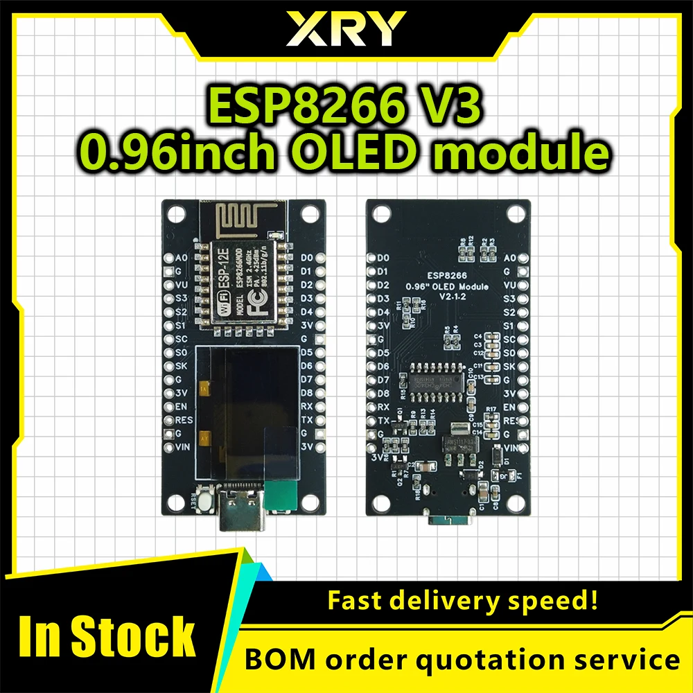 NodeMCU ESP8266 V3 Development Board With 0.96 Inch OLED Display CH340 ESP-12F WiFi Module TYPE-C USB For Arduino/Micropython