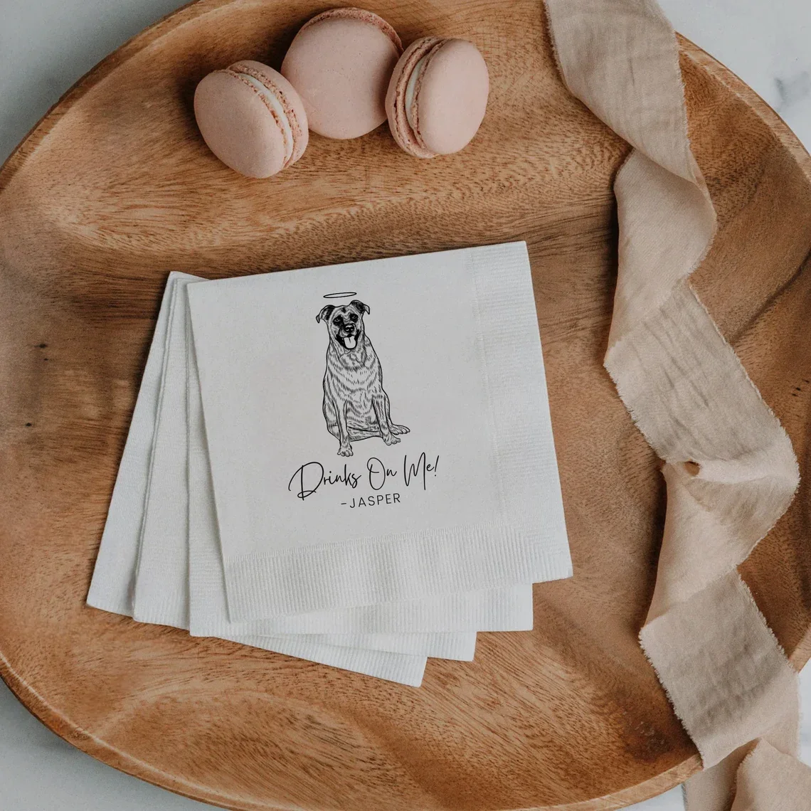 Custom Pet Cocktail Napkins, Dog Wedding Napkins, Pet Cocktail Napkins, Customized Pet Napkins,  Pet Portrait Wedding Napkins