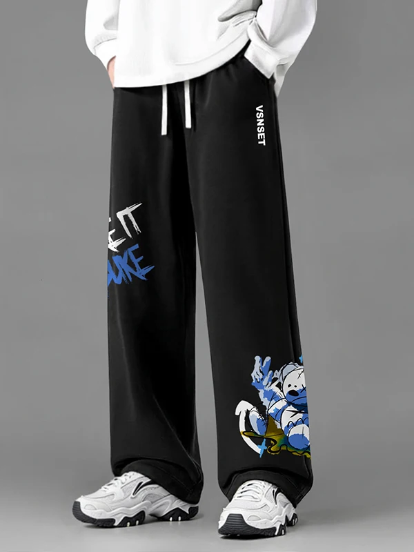 Lose, weites Bein, gerade Freizeithose, amerikanischer Cartoon-Stil, für Herren und Damen, Freizeithose, große Größe 300, Pou, Briefdruck, Tren...