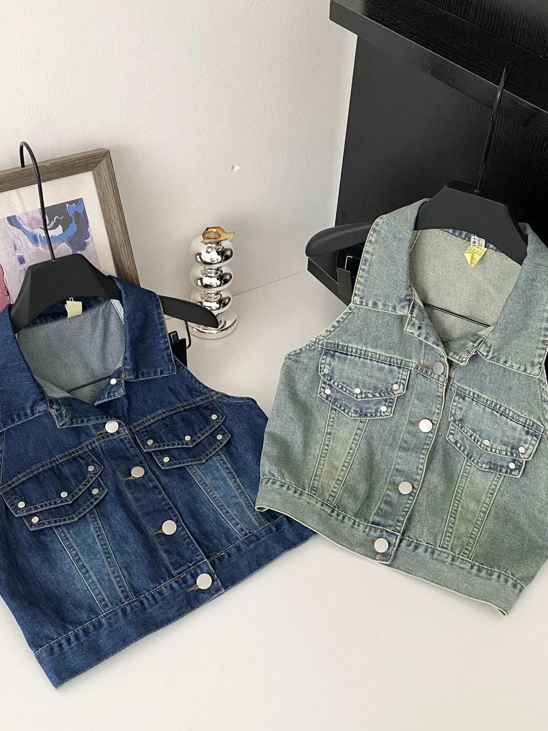 Ele ort Svel Ne Denim Top Women's Summer Faion อเนกประสงค์ Vintage Sle Commute Fit ปิดปุ่มเดียว