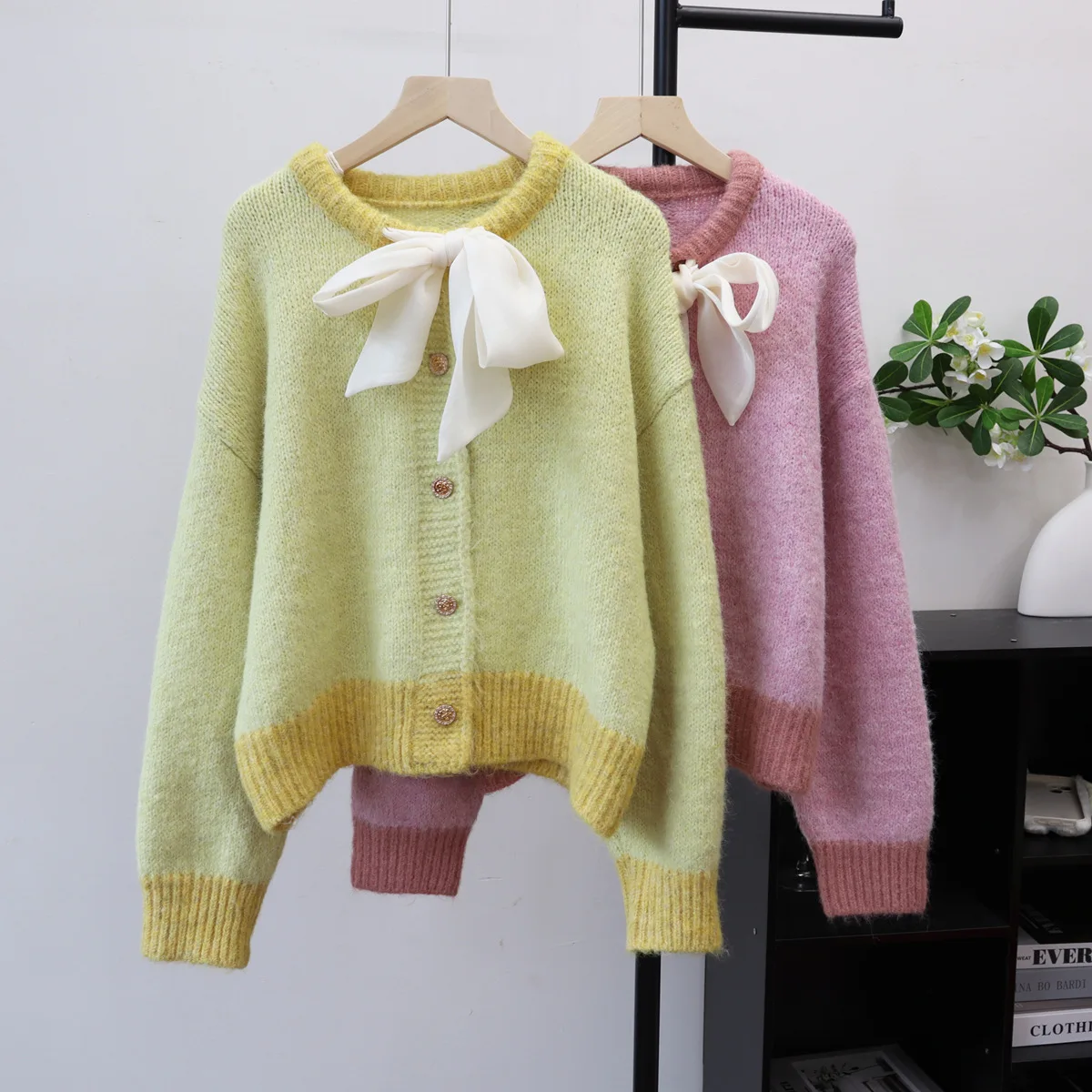 

Cardigan Women Sweaters Coats Jackets Round Neck Lace Up Bow Jumpers Y2k Streetwear Elegant Knit Open Stith Autumn Winter